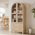 71" Tall Arched Kitchen Pantry, Kitchens Pantry Storage Cabinet with 2 Large Drawers and Adjustable Shelves, Modern Farmhouse Versatile Cupboard for Kitchen, Dining Room, Bathroom, Natrual