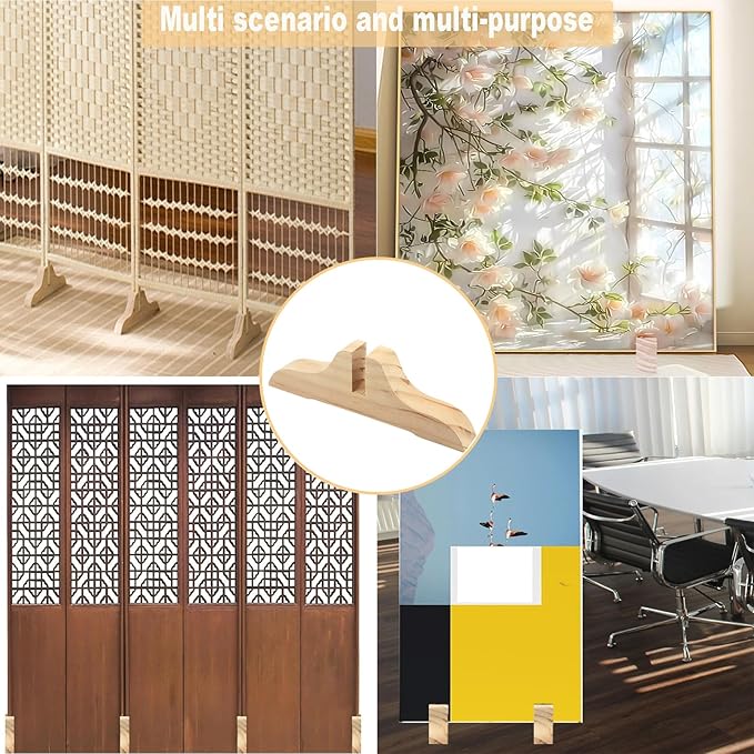 4pcs Folding Room Divider Stand, Room Dividers Screen Holder Feet Partition, Wooden Room Divider Stand with Screws, Folding Privacy Screen Holder for Hotel Home Office