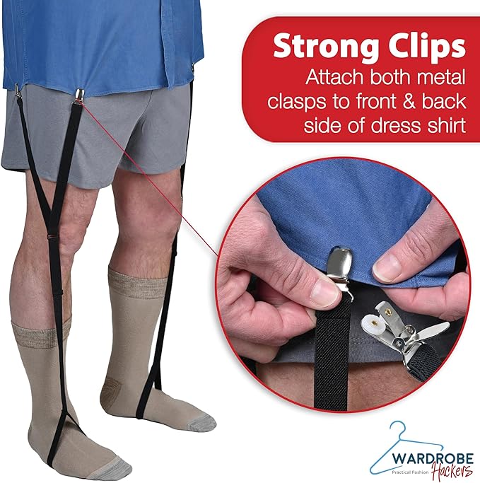 Shirt Stays for Men - Elastic Black Garters for Men and Women - Extendable Shirt Keepers