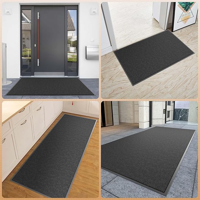Sturdy Front Door Mat, 36" x 60" Heavy Duty Outdoor Indoor Mats to Trap Dirt and Moisture, Non-Slip Waterproof Doormat Inside Entrance, Washable Welcome Mats for Home Entryway（Black）