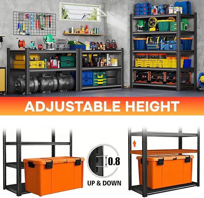Metal Storage Shelves, 5-Tier 78" H x 39.4" W x 17.7" D Tall Garage Shelving Unit, Heavy Duty & Adjustable, Rust-Resistant Utility Rack for Warehouse, Basement, Pantry
