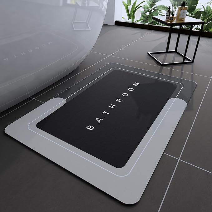 Bathroom Mat Rugs Super Absorbent Shower Mats Non Slip Quick Dry Thin Rubber Mats for Bathroom Floor Fit Under Door, Shower Rug for Bathtub, Shower, Dark Grey