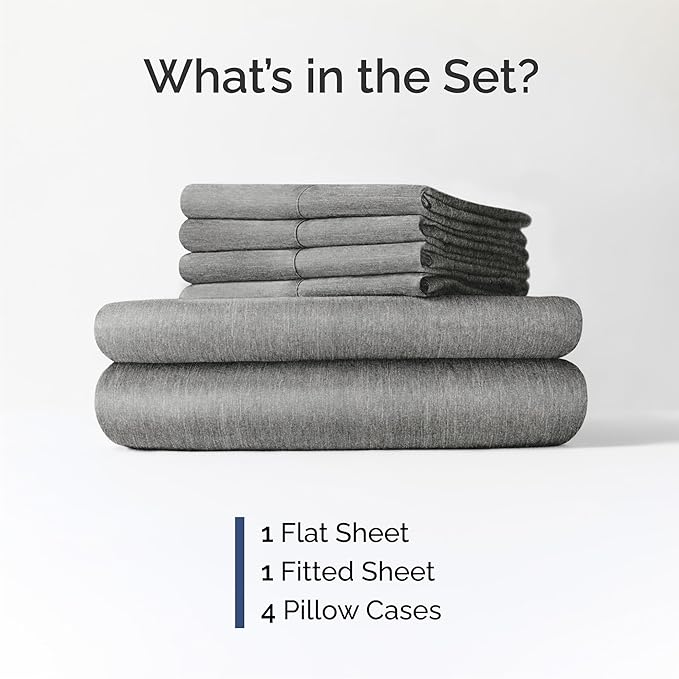 Queen 6 Piece Sheet Set - Cooling & Breathable Bed Sheets - Hotel Luxury Bed Sheets for Women, Men, Kids & Teens - Deep Pocket Bedding w/Easy Fit - Soft & Wrinkle Free - Queen Heathered Grey Sheets