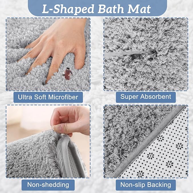 Funvalley Surperfect Corner Shower Mat – Microfibre L-Shaped Bath Mat | Supersoft, Ultra Absorbent & Non-Slip | Fits Corner Showers – Inner Dimensions 80x80cm | Ideal for Bathroom Floors