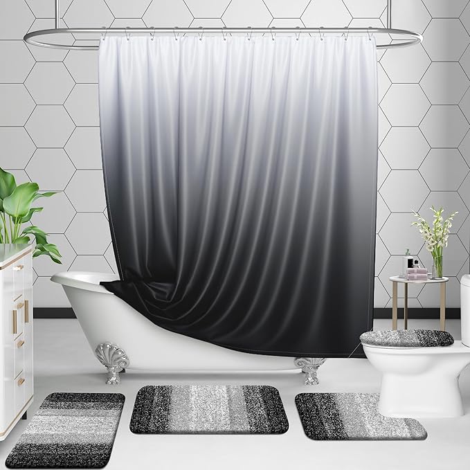 OLANLY Bathroom Rug Set 2 Piece, Soft Absorbent Microfiber Bath Rug Set, Non-Slip, Machine Wash Dry, Plush Shaggy Bath Mats for Bathroom (47"x20"+24"x16", Black)