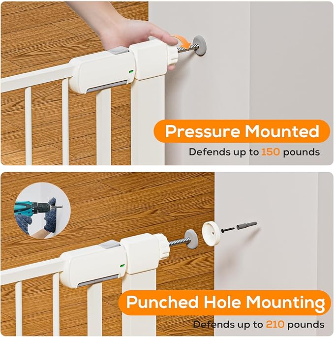 29.5-54.2" Baby Gate for Stairs, Baby Safety Essentials, Auto Close Gate for Doorways, Easy Install Pressure Mounted Dog Gate Indoor, Pet Gates for Dogs, White