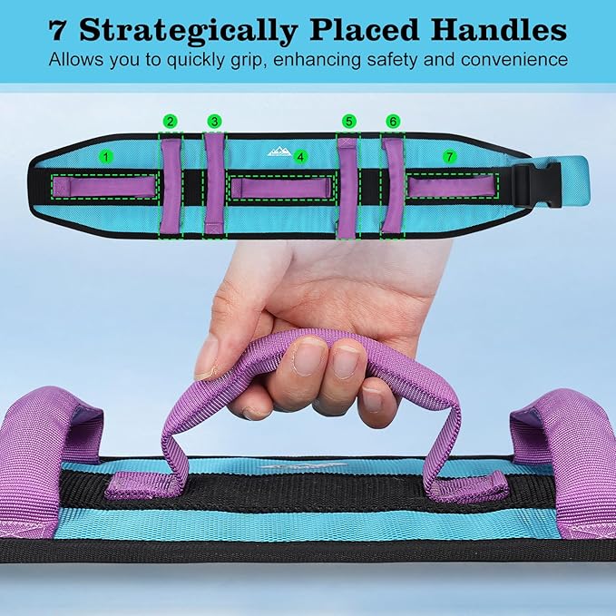 supregear Gait Belt - Anti-Slip Transfer Aid with 7 Handles and Quick-Release Buckle, Perfect for Senior Care, Aqua