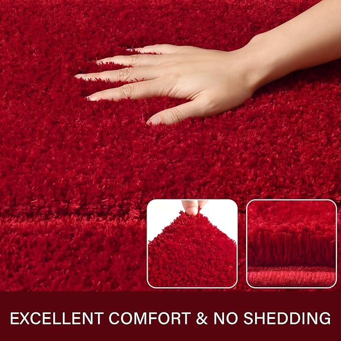 LOCHAS Bathroom Rug Set Red, Soft Bath Rug Set 2 Piece Set, Toilet Mat U-Shaped 20x20 and 34x20 Bath Rugs, Quickly Dry Mats for Bathroom, Tub, Washable, Super Absorbent Floor Mat