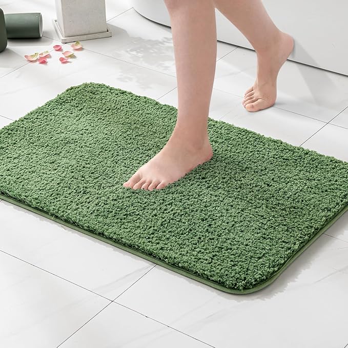 MIULEE Extra Thick Non Slip Bathroom Rug Shaggy Soft Bath Mat Plush Microfiber Absorbent Water for Shower Tub Machine Washable (Moss Green, 24x44 Inches)