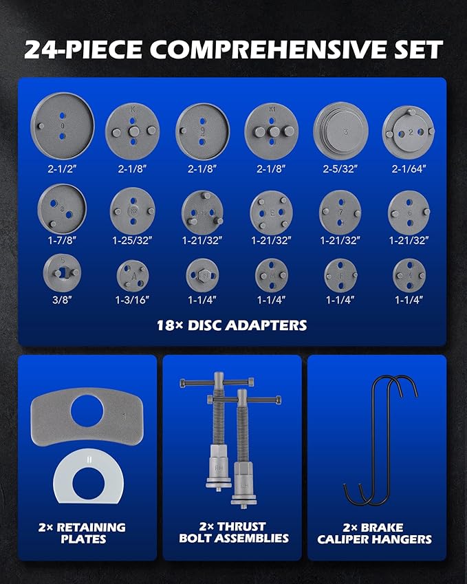 Orion Motor Tech 24pc Brake Caliper Compression Tool Set, Heavy Duty Brake Piston Compressor Tool and Wind Back Tool Kit for Brake Pad Replacement, Universal Disc Brake Caliper Tool Set with Blue Case