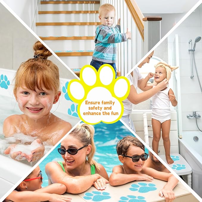 Non-Slip Bathtub Stickers, 20 Large PCS Safety Bathroom Tubs Showers Treads Adhesive Decals with Premium Scraper (Blue)