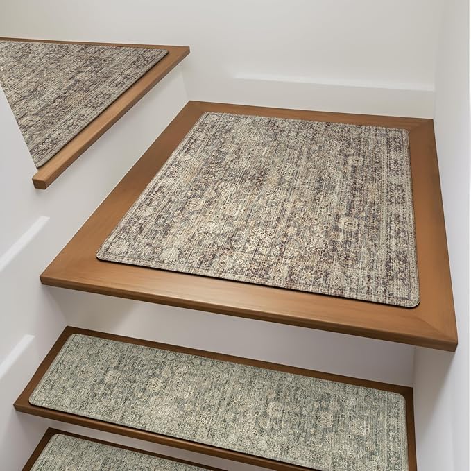 OJIA Stair Treads Non-Slip Matching Mat for Wooden Steps, Square Capet Stair Treads Rubber Backing Stair Runner Anti-Slip Stair Landing Mat 31x31 Inch Stair Rugs