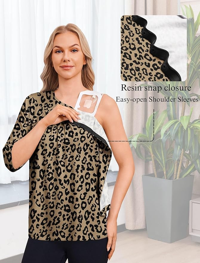Deyeek Post Shoulder Surgery Shirt for Women Chemo Tear Away Shirt Snap Button 3/4 Sleeve Recovery Adaptive Clothing