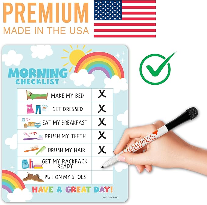 Magnetic Morning & Bedtime Routine Chart for Kids - Customizable Toddler Daily Schedule Board with Dry Erase Surface, Stickers & Marker, Build Habits with Visual Checklists, Colorful Theme