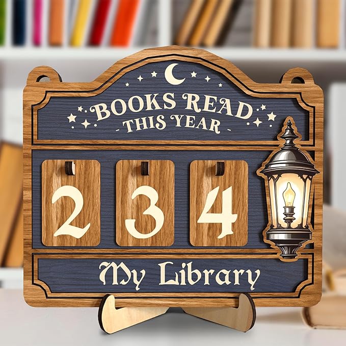 Books Read This Year Counter, Reading Tracker Sign for Home Library Decor, Book Suncatcher Ornament, Book Lover Gift for Librarian, Reader, Teacher, Women, Bookshelf Accessories for Wall & Table FF754