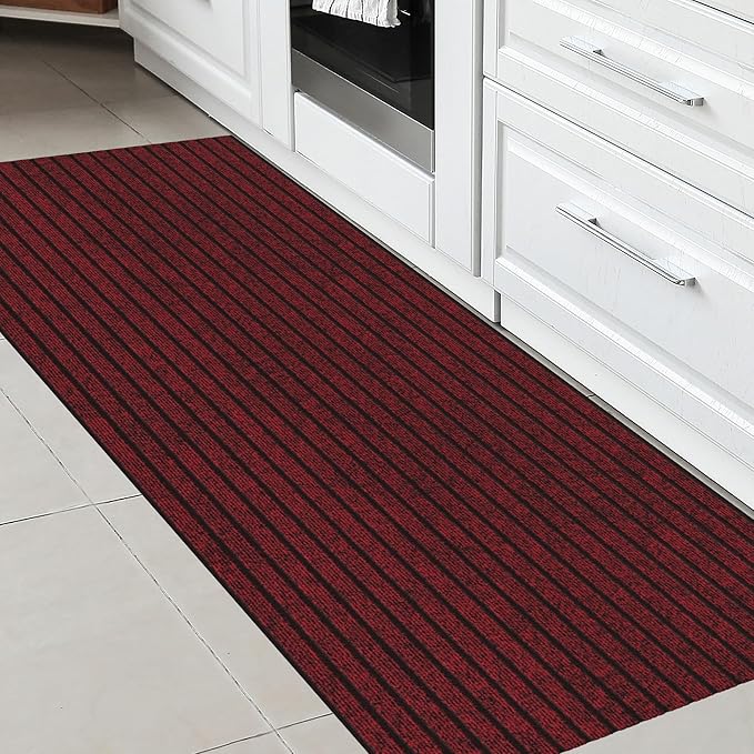 Ottomanson 2' x 5' Hallway Runner with Scraper Pile - Extra Durable Non-Slip Rug Mat for Indoor & Outdoor Use - Ideal for Kitchen, Entryway, Patio & Garage - High-Traffic Carpet, Red