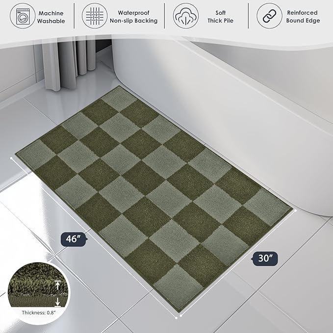 PURRUGS Bathroom Rug Non-Slip Machine Washable 30" x 46", Super Absorbent and Quick-Dry Bath Mat, Extra Soft and Plush Bath Rug for Shower, Bathtub and Sink, Sage Green & Olive Green