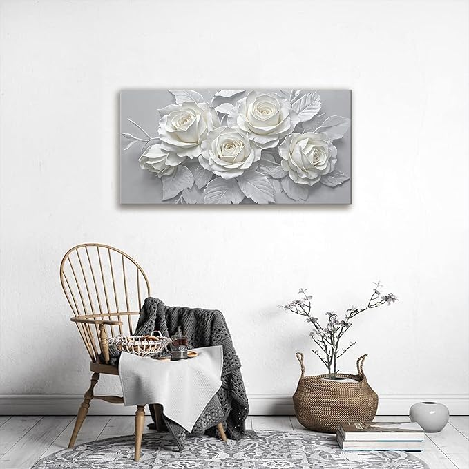 Suconvng White Flower Wall Art Painting Canvas Art Wall Decor 20 X 40 Inch Decorations Modern Minimalist Flower Aesthetic Wall Decor Canvas Art Picture For Bedroom Kitchen Office Home Decoration
