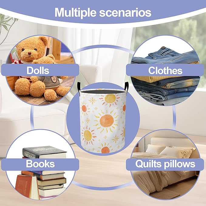 Boho Sun Laundry Hamper Large Canvas Fabric Lightweight Storage Basket/Dirty Clothes Collapsible Waterproof for College Dorms, Boys and Girls Bedroom,Bathroom