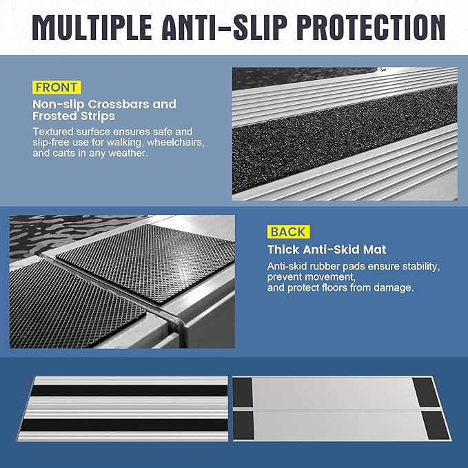 2" Rise Modular Threshold Ramp for Doorways, Stable Wheelchair Ramp for Home Steps, Aluminum Door Ramp and Curb Ramp for Scooters, Power Chairs, Cars, 1100LBS Load Capacity