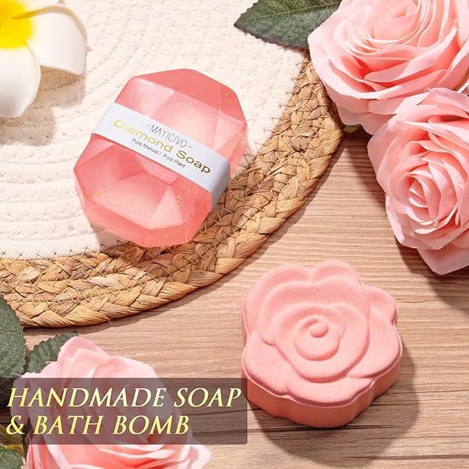 Birthday Gifts for Women Self Care Gift, Rose Spa Gift Baskets Bath Set Get Well Soon Care Package Valentines Day Gifts for Her Mom Women Sister Friend Wife Grandma Teacher Nurse w/ Blanket