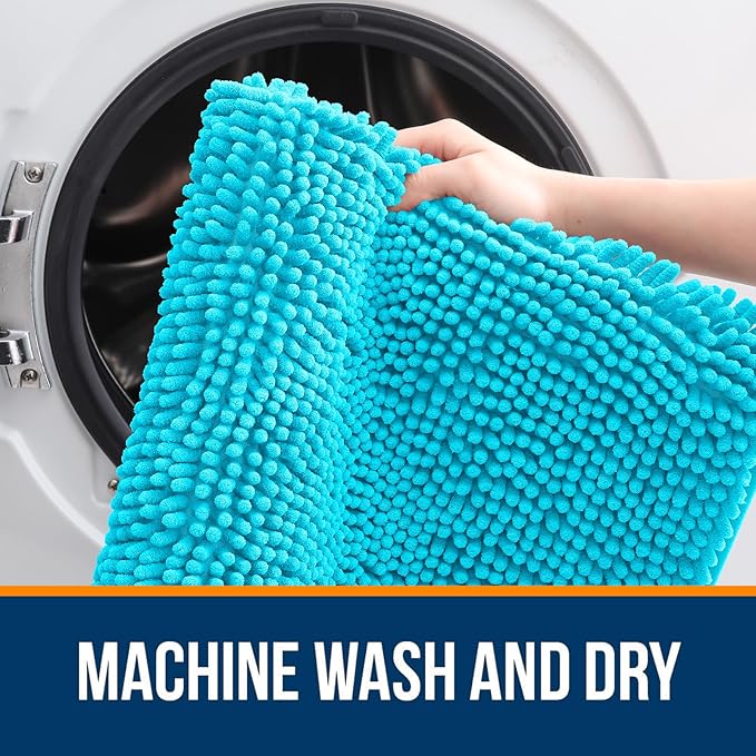 OLANLY Bathroom Rugs 30x20, Extra Soft Absorbent Chenille Bath Rugs, Rubber Backing Quick Dry, Machine Washable Bath Mats for Bathroom Floor, Tub and Shower, Home Decor Accessories, Aqua Sky