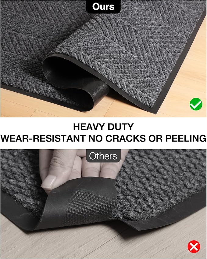3′ x 10′ Door Mat Indoor Outdoor Entrance, Heavy Duty Non-Slip All Weather Commercial Floor Mat for Entryway, Trap Dirt Waterproof Vinyl Front Porch Rug for High Traffic Area (Charcoal Grey)