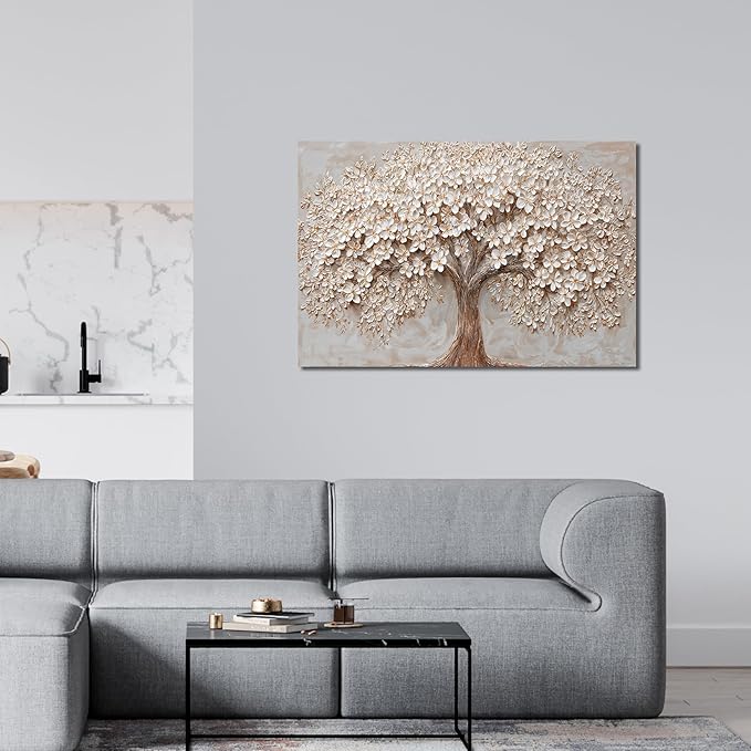 Canvas Wall Art Decor Modern Botanical Wall Art Pictures for Living Room White Flower Wall Art Prints Tree of Life Wall Art Decor Canvas Art Wall Decor Artwork for Walls Home Office Decorations 32" X 48"