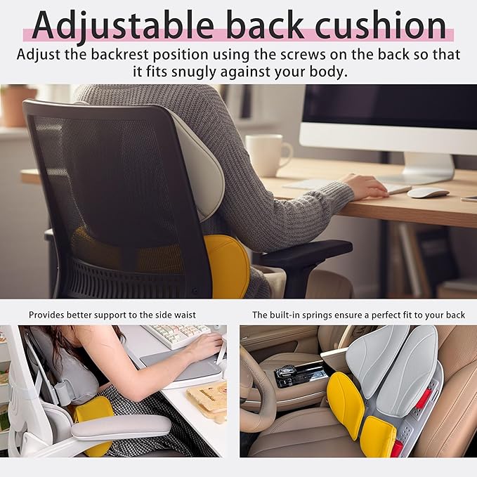 Lumbar Support Pillow for Office Chair, Office Home Must Haves, Back Support for Car, Back Cushion, Back Support Pillow for Chair, Height Adjustable, Dynamic Tracking of Back Movement