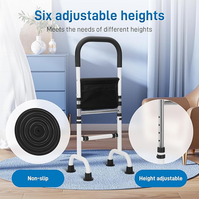 Stand Assist Aid for Elderly with Extra Non-Slip Threaded Base, Adjustable Stand Assist, Hip Knee Surgery Recovery Aid Walking Cane, Standing Aid for Couch, Bedside, Toilet, and More
