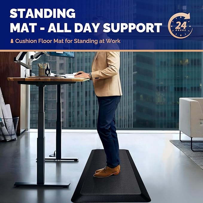 FEATOL Anti Fatigue Mat for Standing, 9/10 Extra Thick Ergonomic Standing Desk Mat, Comfort & Durable Memory Foam Standing Mat at Home,Office All Day (20" x 39", Black, 2PC)