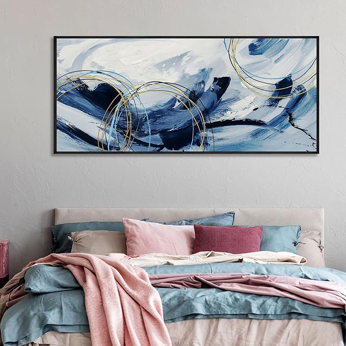 yiijeah Large Wall Art - Modern Blue Abstract Wall Decor for Living Room and Bedroom Print Pictures Canvas Framed Artwork Home Office Decoration