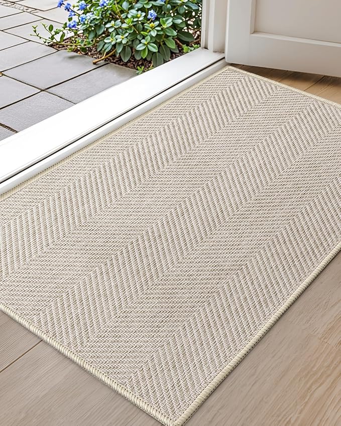 Color&Geometry Extremely White Beige Ultra Thin Indoor Door Mat 32"x48", Machine Washable Front Door Mat Non Slip, Low Profile Entrance Mat Indoor, Absorbent Carpet for Inside, Entry, Entryway (FOLD)