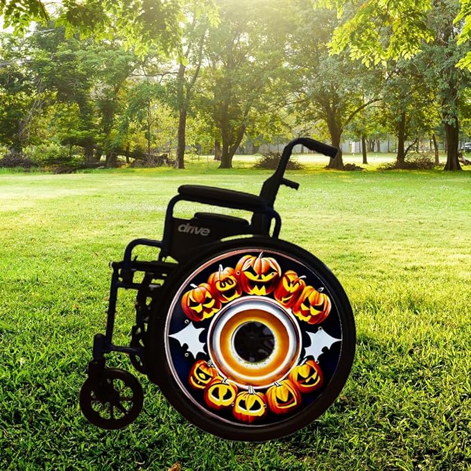 Designer Halloween Cover for Wheelchair Wheels for Adults & Kids, Enhances Aesthetics, Easy Install/Remove, Lightweight, New Matt Finish (Halloween Time!)