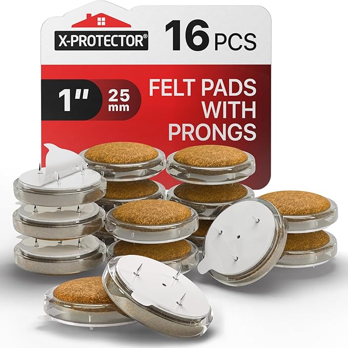 X-Protector Nail On Chair Leg Pads - 16 PCS 1" - Felt Chair Leg Floor Protectors - Nail in Felt Furniture Pads for Hardwood Floors - Premium Floor Protectors for Chairs - Protect Hard Surfaces!