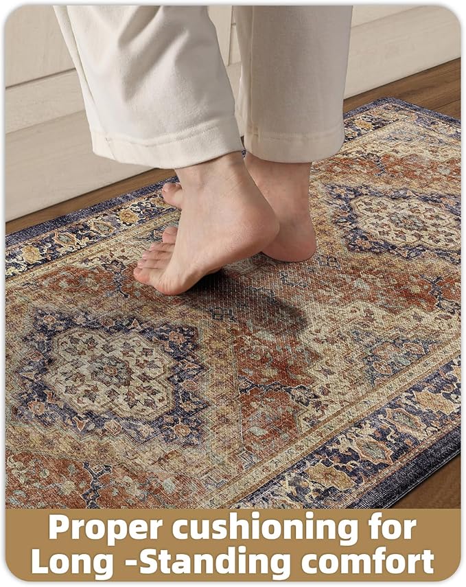 Color&Geometry Anti Fatigue Kitchen Mats for Floor 24x59, Vintage Decor, Easy Clean, Waterproof & Oil Proof, 0.4" Thick Cushioned, Non-Slip Kitchen Runner Rug for Sink, Laundry, Office, Warm Coral