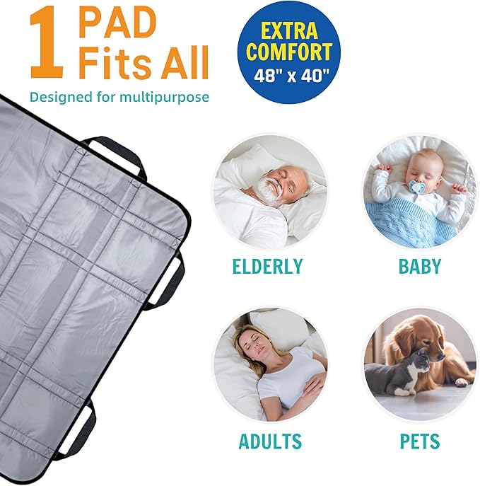 Upgraded 3-Layer Comfort Positioning Bed Pad with Handles Washable Waterproof Transfer Board for Turning Moving Patient Inconvenience Care Transfer Sheet, 48" x 40", Large, Mist Gray