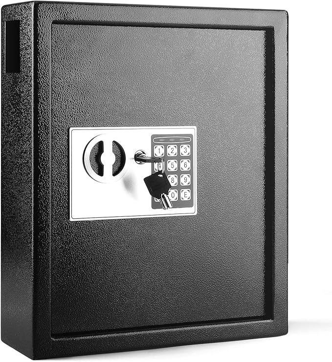Flexzion Key Box Wall Mount With Code, Key Cabinet, Key Deposit Slot, 40 Key Holder Organizer Locker Case, Colored Key Tags Wall Mounted Lock Box For Keys Storage (Black)