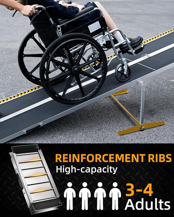 VNN Portable Wheelchair Ramp 12FT, Seamless Non-Slip Aluminum Material Handling Ramps for Wheelchairs for Home, Wheelchair Ramps for Home Steps, Aluminum Loading Dock Plates
