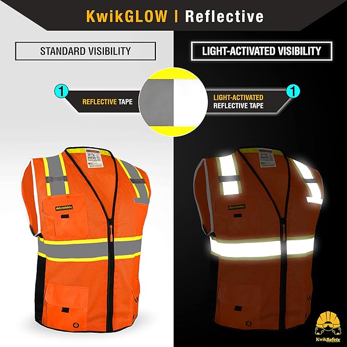 KwikSafety - Charlotte, NC - BIG KAHUNA Safety Vest [11 Pockets] Class 2 ANSI OSHA Reflective Vest Durable High Visibility Vest Construction Safety Vest for Men Industrial Work Gear/Orange 3XL