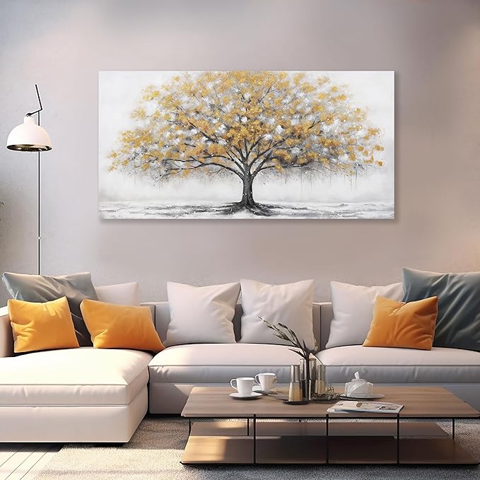 Glvzygy Home Wall Decor Wall Art Abstract Gold Tree of Life Modern Artwork Canvas Painting Textured Tree Pictures Wall Decor for Living Room Bedroom Dining Room Home Office Decor 20"x40"