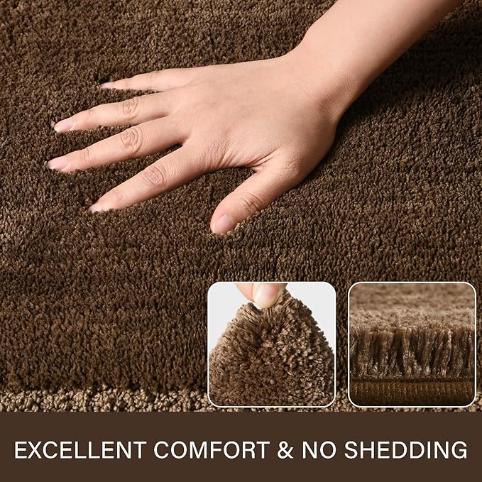 LOCHAS Bathroom Rug Set Light Brown, Soft Bath Rug Set 2 Piece Set, Toilet Mat U-Shaped 20x20 and 34x20 Bath Rugs, Quickly Dry Mats for Bathroom, Tub, Washable, Super Absorbent Floor Mat