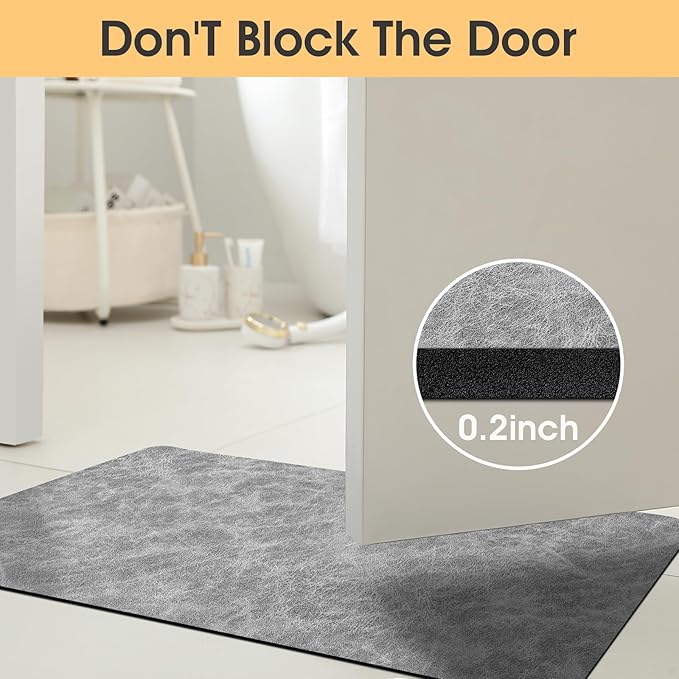 Ultra Thin Bath Mat, Upgrade Backing Non Slip Thin Bath Mats Fit Under Door, Quick Dry Ultra Absorbent Bathroom Rugs, Machine Washable Bath Rugs for Bathroom, Bathtub, Light Gray/Crackle/24"x17"