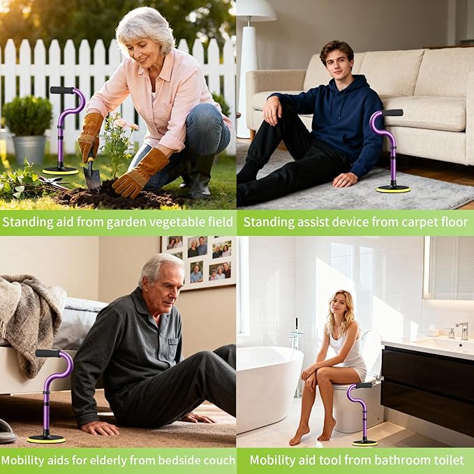 Standing Aid for Seniors Stand Assist Aid Devices & Supports for Elderly Help Get Up from Floor Standing Mobility Aid Tool Rising Indoors Garden Housework Bedroom Bathroom Bedside Matte Purple