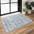 KUTA Moroccan Area Rugs, 2x3 Blue White Entryway Rug Non-Slip Washable Small Indoor Door Mat, Ultra Soft Print Vintage Distressed Geometric Low-Pile Floor Carpet for Entrance Kitchen