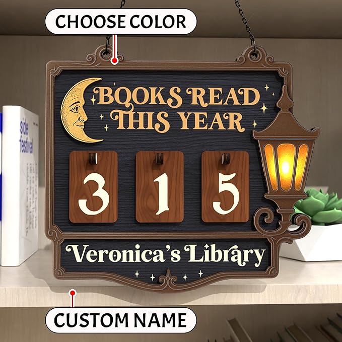 Personalized Book Tracker Sign, Custom Books Read This Year Counter with Name, Reading Tracker Frame Up to 999 Books, Book Lover Gift for Readers, Librarians, Writers, Home Library Bookshelf Decor