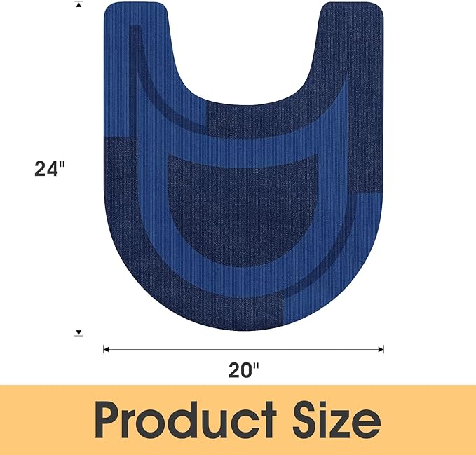 ACCUMTEK Toilet Rugs, Ultra Thin Absorbent Contour Bathroom Rugs for Toilet, Dry Quickly, Machine Washable, Upgrade Backing Non-Slip Bath Mat, Dark Blue/Bordered/U-Shaped 24"x20"