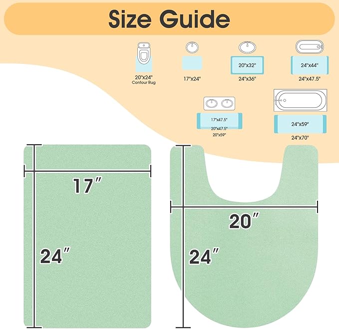 Ultra Thin Bath Mat, Upgrade Backing Non Slip Thin Bath Mats Fit Under Door, Quick Dry Ultra Absorbent Bathroom Rugs, Machine Washable Bath Rugs for Bathroom, Bathtub, Sage Green/Solid/2 Piece