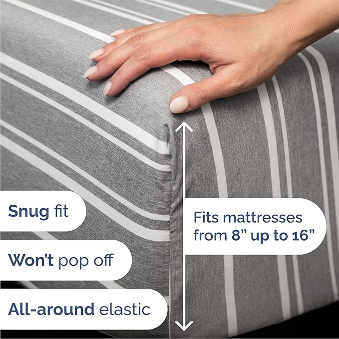 Queen 6 Piece Sheet Set - Cooling & Breathable Bed Sheets - Hotel Luxury Bed Sheets for Women, Men, Kids & Teens - Bedding w/Deep Pockets & Easy Fit - Soft & Wrinkle Free - Queen Grey Stripes Sheets
