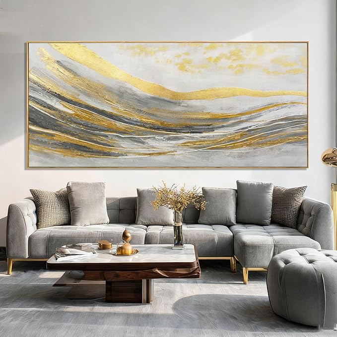 Artexist Abstract Wall Decor White and Gold Line Canvas Art Pictures Vintage Wall Art 32"x70" Large Artwork for Living Room Office Art